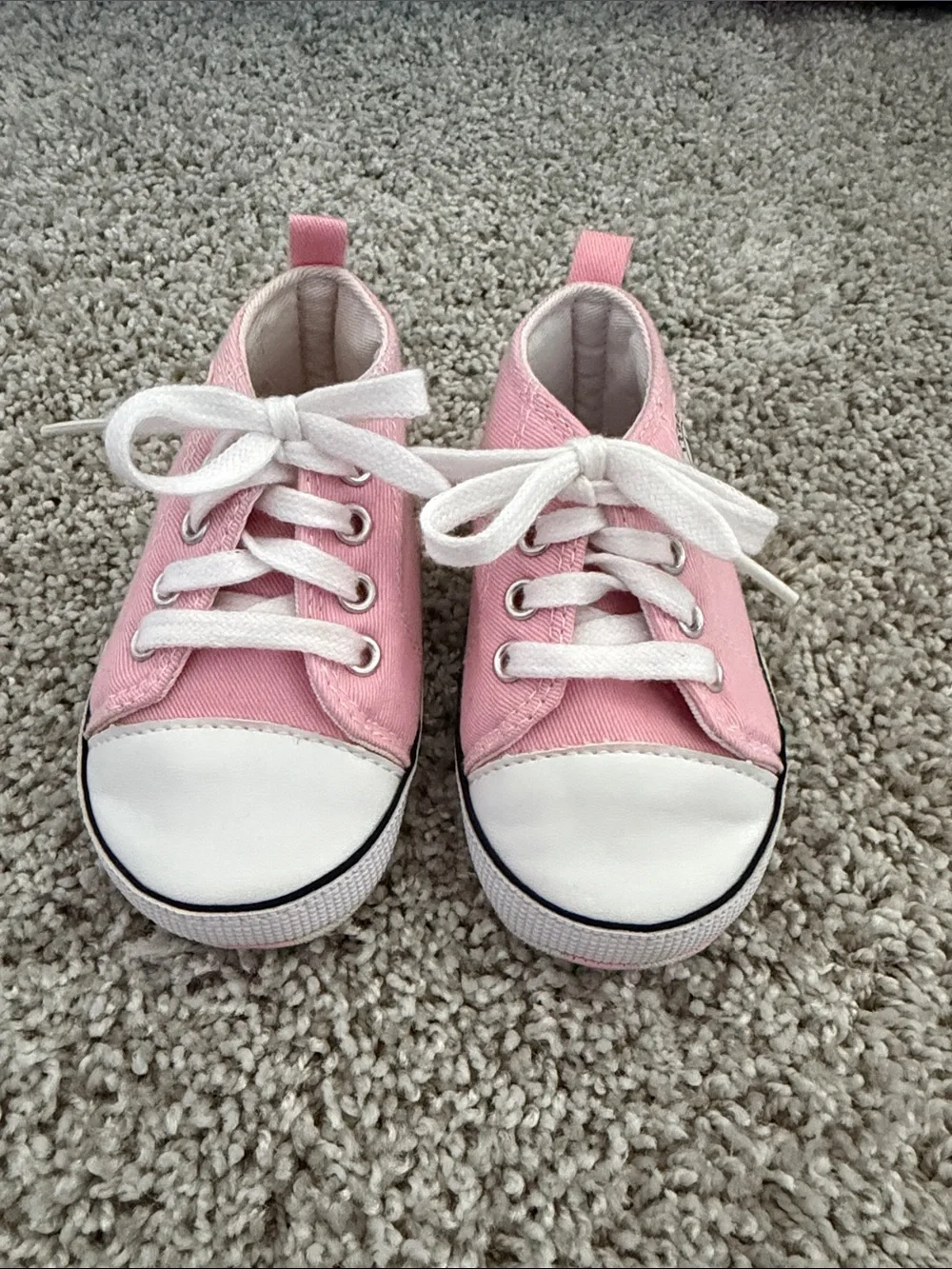 Pink Canvas High-Top Baby Shoes with Lace-Up Closure